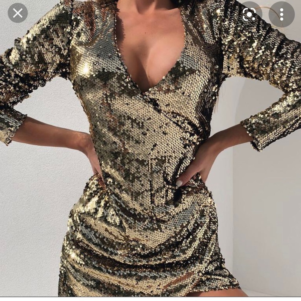 Tiger Mist Gold Sequins Flores Dress M